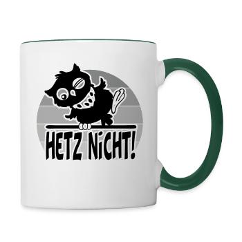 Hetz mich nicht Der frühe Vogel - Tasse zweifarbig - Weiß/Dunkelgrün - Rechts