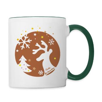 Noël, rennes - Mug contrasté - blanc/vert foncé - Droite