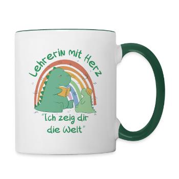 Lehrerin mit Herz - Ich zeig dir die Welt - Tasse zweifarbig - Weiß/Dunkelgrün - Rechts