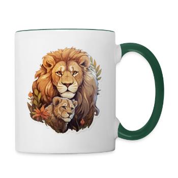 Lion cool avec enfant - Mug contrasté - blanc/vert foncé - Droite