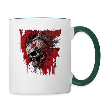 Horror Punk Zombie Mohawk Totenkopf - Tasse zweifarbig - Weiß/Dunkelgrün - Rechts