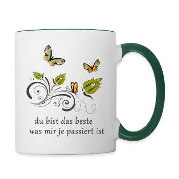 du bist das beste was mir je passiert ist - Tasse zweifarbig - Weiß/Dunkelgrün - Rechts