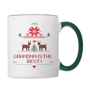 Weihnachten Ugly Cristmas Grandma is the Best - Tasse zweifarbig - Weiß/Dunkelgrün - Rechts