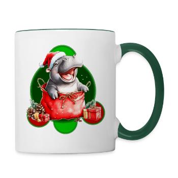 Weihnachtliches Flusspferd - Tasse zweifarbig - Weiß/Dunkelgrün - Rechts