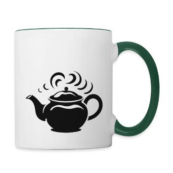 Dampfende Teekanne - Tasse zweifarbig - Weiß/Dunkelgrün - Rechts