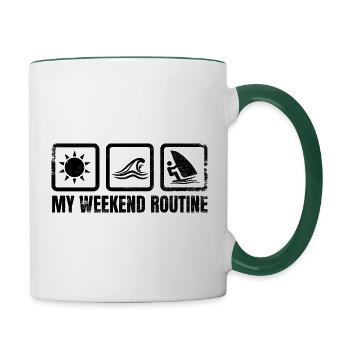 Windsurfer Wochenendroutine - Tasse zweifarbig - Weiß/Dunkelgrün - Rechts