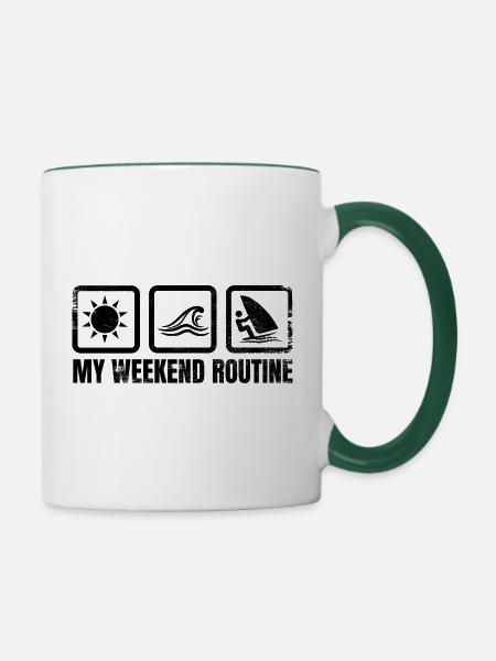 Windsurfer Wochenendroutine - Tasse zweifarbig - Weiß/Dunkelgrün