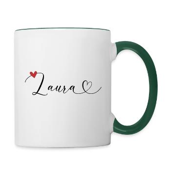 Laura Name Vorname Kalligrafieherz - Tasse zweifarbig - Weiß/Dunkelgrün - Rechts