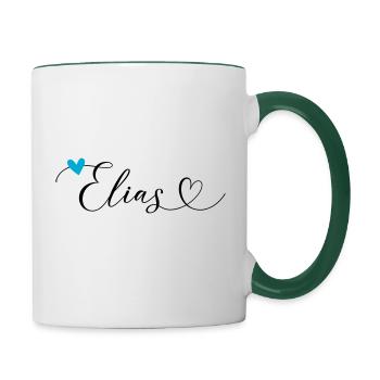 Elias Name Vorname Kalligrafieherz - Tasse zweifarbig - Weiß/Dunkelgrün - Rechts