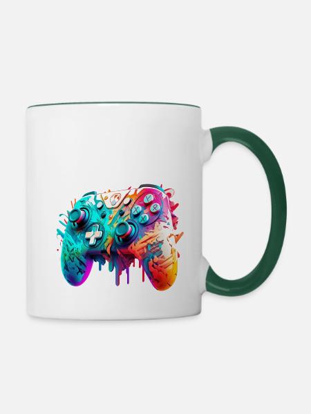 Neon Gaming Controller / Kontroller - Tasse zweifarbig - Weiß/Dunkelgrün