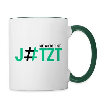 Nie Wieder ist JETZT - Tasse zweifarbig - Weiß/Dunkelgrün - Rechts