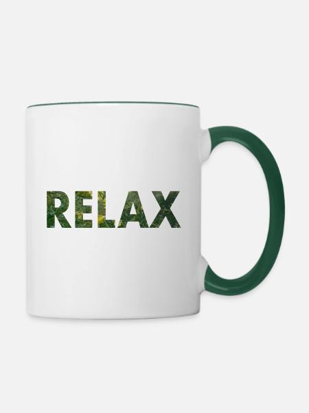 RELAX-Wort mit Foto - Tasse zweifarbig - Weiß/Dunkelgrün
