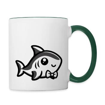Cute shark with bow tie - Contrasting Mug - white/dark green - Right