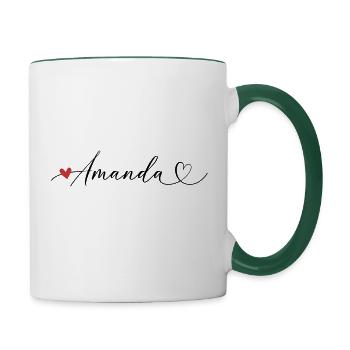 Amanda Nom Prénom Calligraphie coeur - Mug contrasté - blanc/vert foncé - Droite