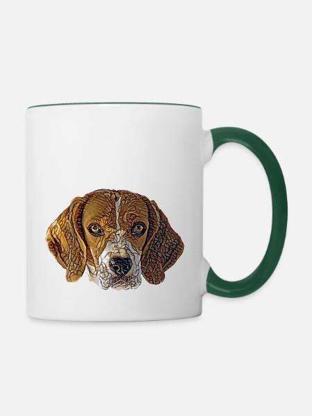 Beagle Gesicht - Tasse zweifarbig - Weiß/Dunkelgrün