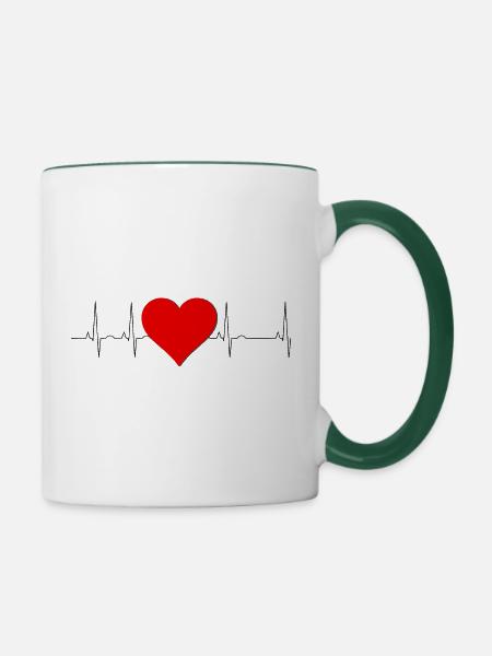 Herzklopfen Herz - Tasse zweifarbig - Weiß/Dunkelgrün