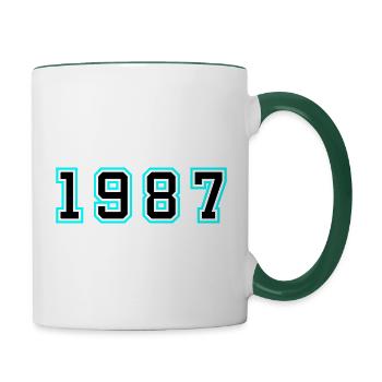1987 Jahr Geburtstag - Tasse zweifarbig - Weiß/Dunkelgrün - Rechts