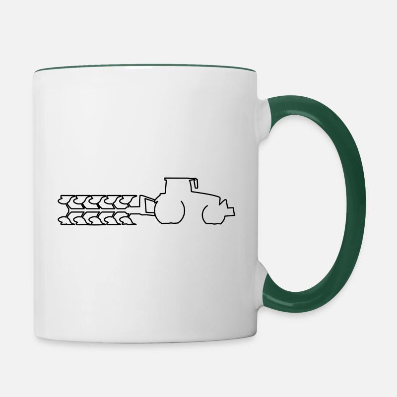Traktor mit Pflug Acker Landwirtschaft - Tasse zweifarbig - Weiß/Dunkelgrün