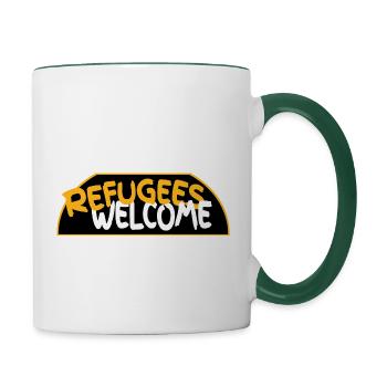 Flüchtlinge willkommen retro logo - Tasse zweifarbig - Weiß/Dunkelgrün - Rechts