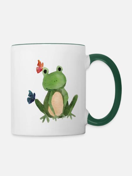 Der Frosch und die Schmetterlinge - Tasse zweifarbig - Weiß/Dunkelgrün