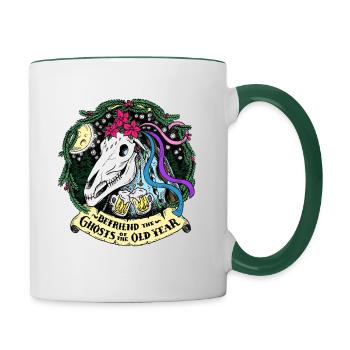 Mari Lwyd - Neujahr, New Year's Ghost - Tasse zweifarbig - Weiß/Dunkelgrün - Rechts