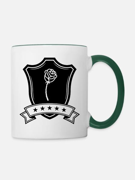 Rose Schild - Tasse zweifarbig - Weiß/Dunkelgrün