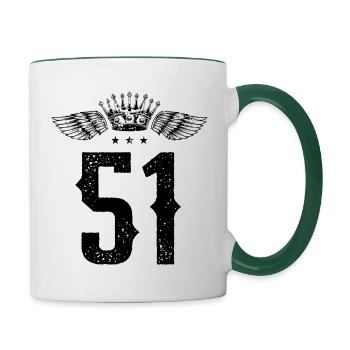 51 Zahl Krone - Tasse zweifarbig - Weiß/Dunkelgrün - Rechts