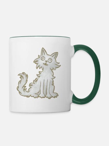 Katze - Tasse zweifarbig - Weiß/Dunkelgrün