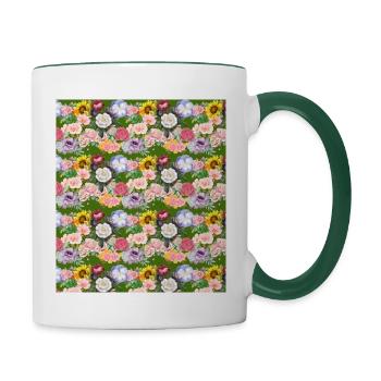 floral botanical bouquet flowers in vintage style - Contrasting Mug - white/dark green - Right