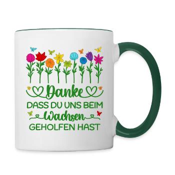 Kita Abschied Blumen Wachsen Kindergarten Danke - Tasse zweifarbig - Weiß/Dunkelgrün - Rechts