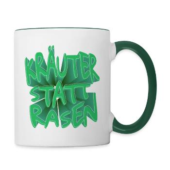 Kräuter statt Rasen - Tasse zweifarbig - Weiß/Dunkelgrün - Rechts