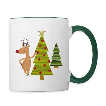 Sapin avec renne - Mug contrasté - blanc/vert foncé - Droite
