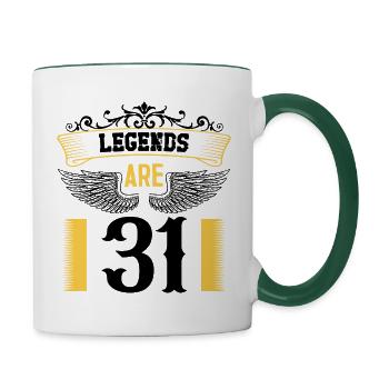 Les légendes ont 31 ans, 31 ans d’anniversaire - Mug contrasté - blanc/vert foncé - Droite