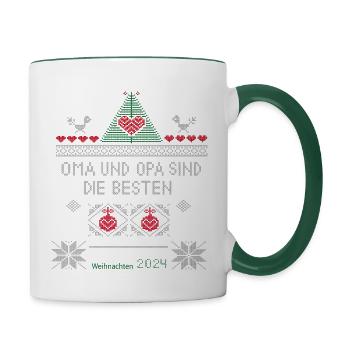 Ugly Christmas Oma und Opa sind die Besten - Tasse zweifarbig - Weiß/Dunkelgrün - Rechts