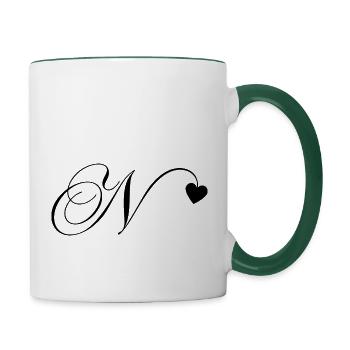 Letter n heart calligraphy - Contrasting Mug - white/dark green - Right