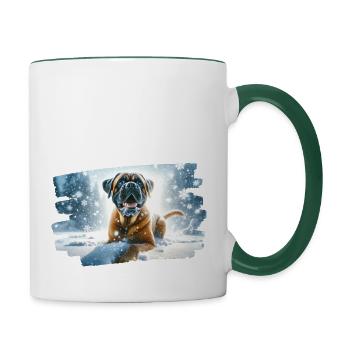 Boxer dans un paysage enneigé hivernal - Mug contrasté - blanc/vert foncé - Droite