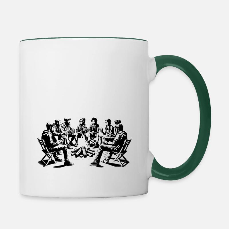 Feu de camp, boire de la bière - Mug contrasté - blanc/vert foncé