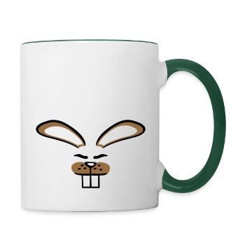 Hase Kaninchen Häschen Cartoon Kleintier niedlich - Tasse zweifarbig - Weiß/Dunkelgrün - Rechts