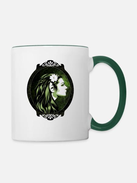 Mystische Elfe - Tasse zweifarbig - Weiß/Dunkelgrün