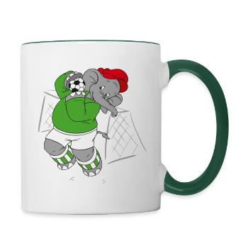 Benjamin Blümchen als Fußballtorwart - Tasse zweifarbig - Weiß/Dunkelgrün - Rechts