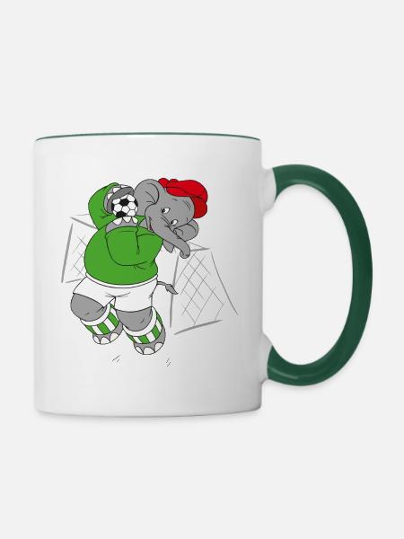 Benjamin Blümchen als Fußballtorwart - Tasse zweifarbig - Weiß/Dunkelgrün