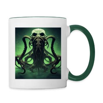 Alien trifft Cthulhu auf Steroiden - Tasse zweifarbig - Weiß/Dunkelgrün - Rechts