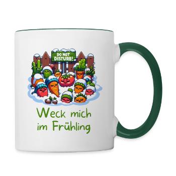 Weck mich im Frühling - Garten-Design Winter - Tasse zweifarbig - Weiß/Dunkelgrün - Rechts