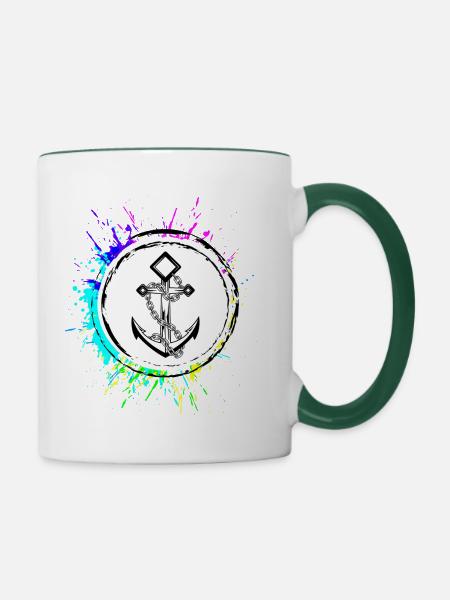 Anker Hafen Symbol - Tasse zweifarbig - Weiß/Dunkelgrün