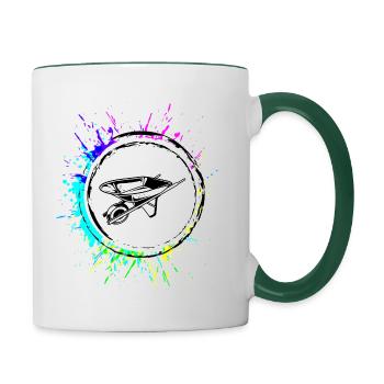 Schubkarre Symbol - Tasse zweifarbig - Weiß/Dunkelgrün - Rechts