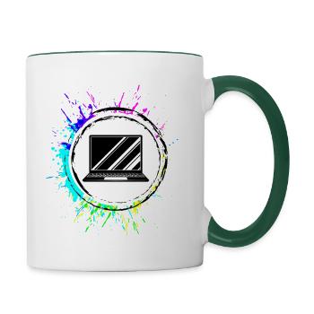 Laptop Symbol Bunt - Tasse zweifarbig - Weiß/Dunkelgrün - Rechts