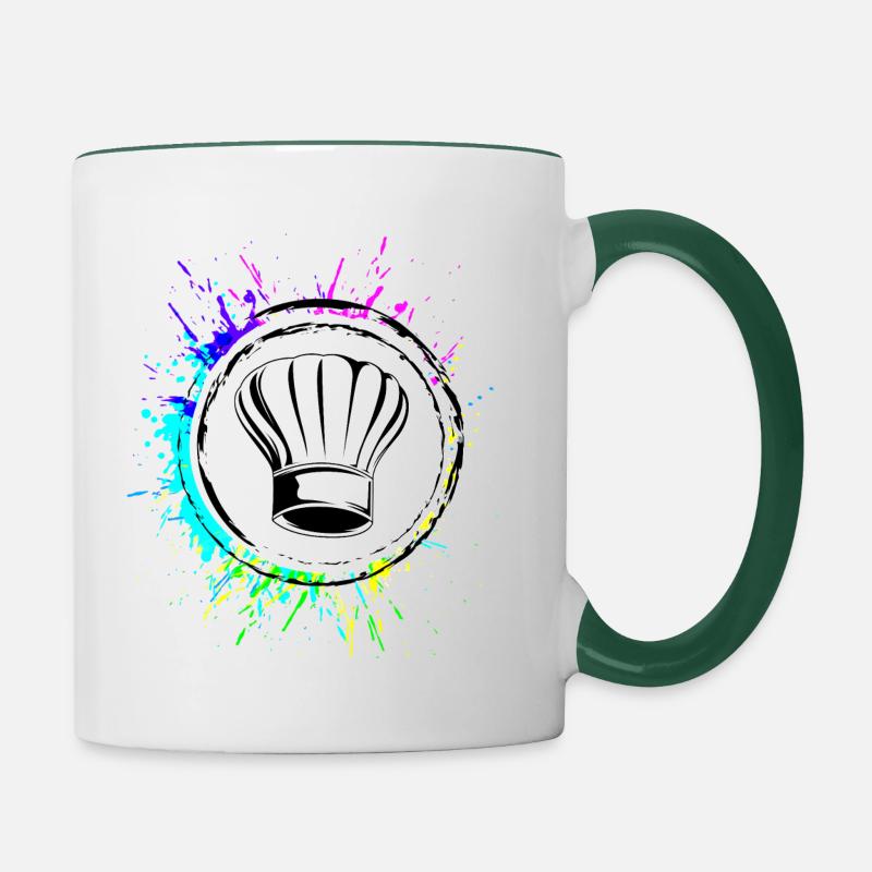 Symbole de chapeau de chef coloré cuisine de chef - Mug contrasté - blanc/vert foncé