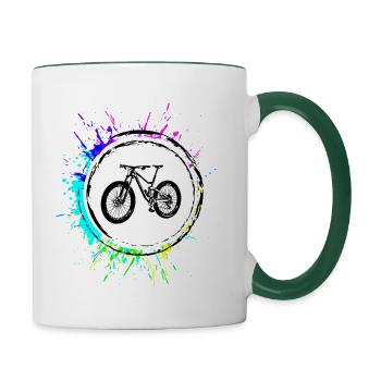 Fahrrad Symbol Bunt - Tasse zweifarbig - Weiß/Dunkelgrün - Rechts