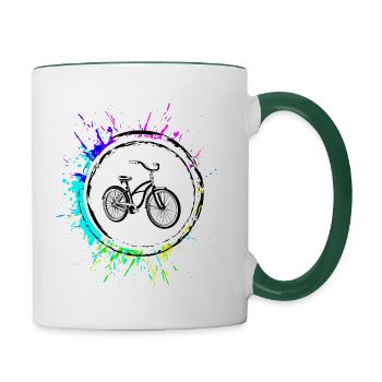 Fahrrad Icon Bunt - Tasse zweifarbig - Weiß/Dunkelgrün - Rechts
