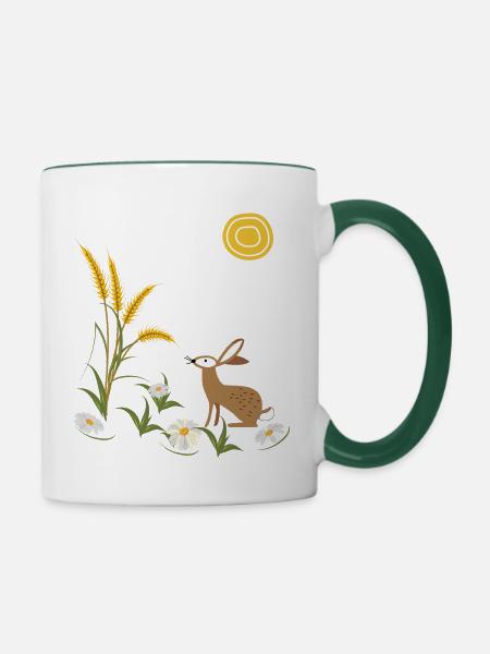 Feldhase Kornfeld - Tasse zweifarbig - Weiß/Dunkelgrün